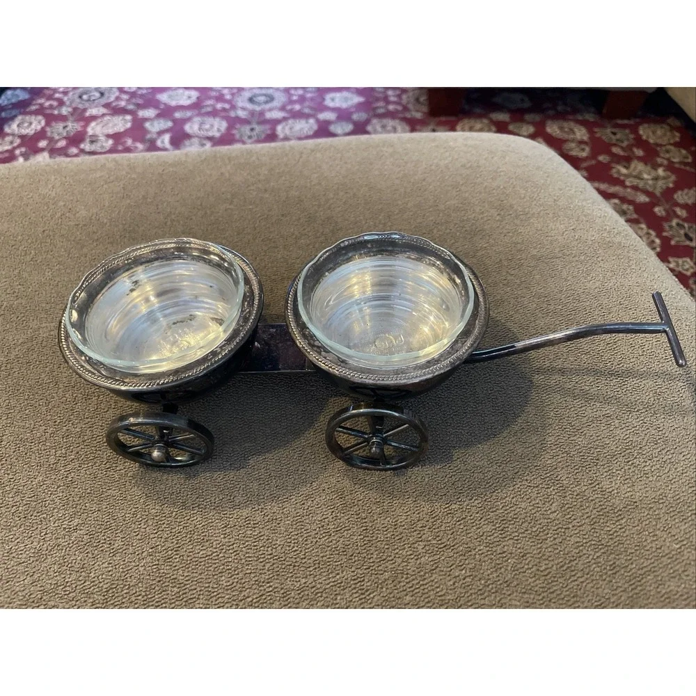 Antique FB Rogers Silvers Co 1883 Vintage Condiment Double Wagon Holder (SB)
